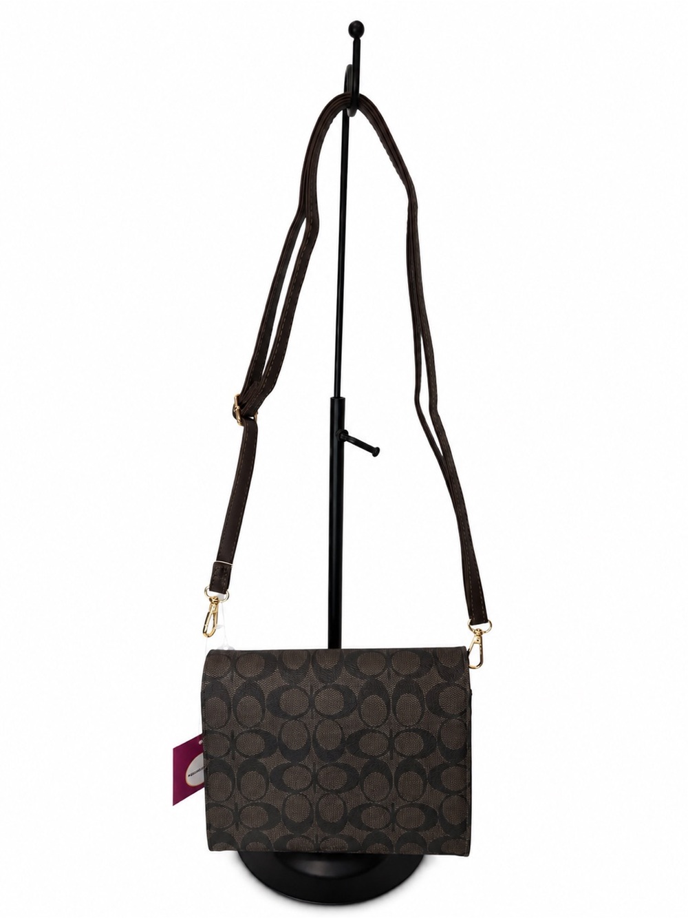 Dark Brown Signature Pattern Crossbody Bag with Adjustable Strap